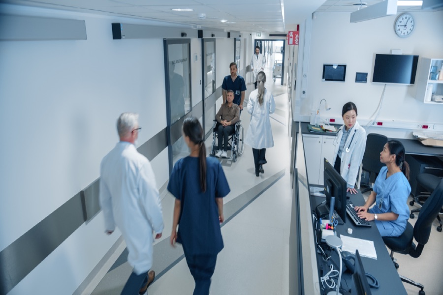 Medical facility corridor and controlled entry points