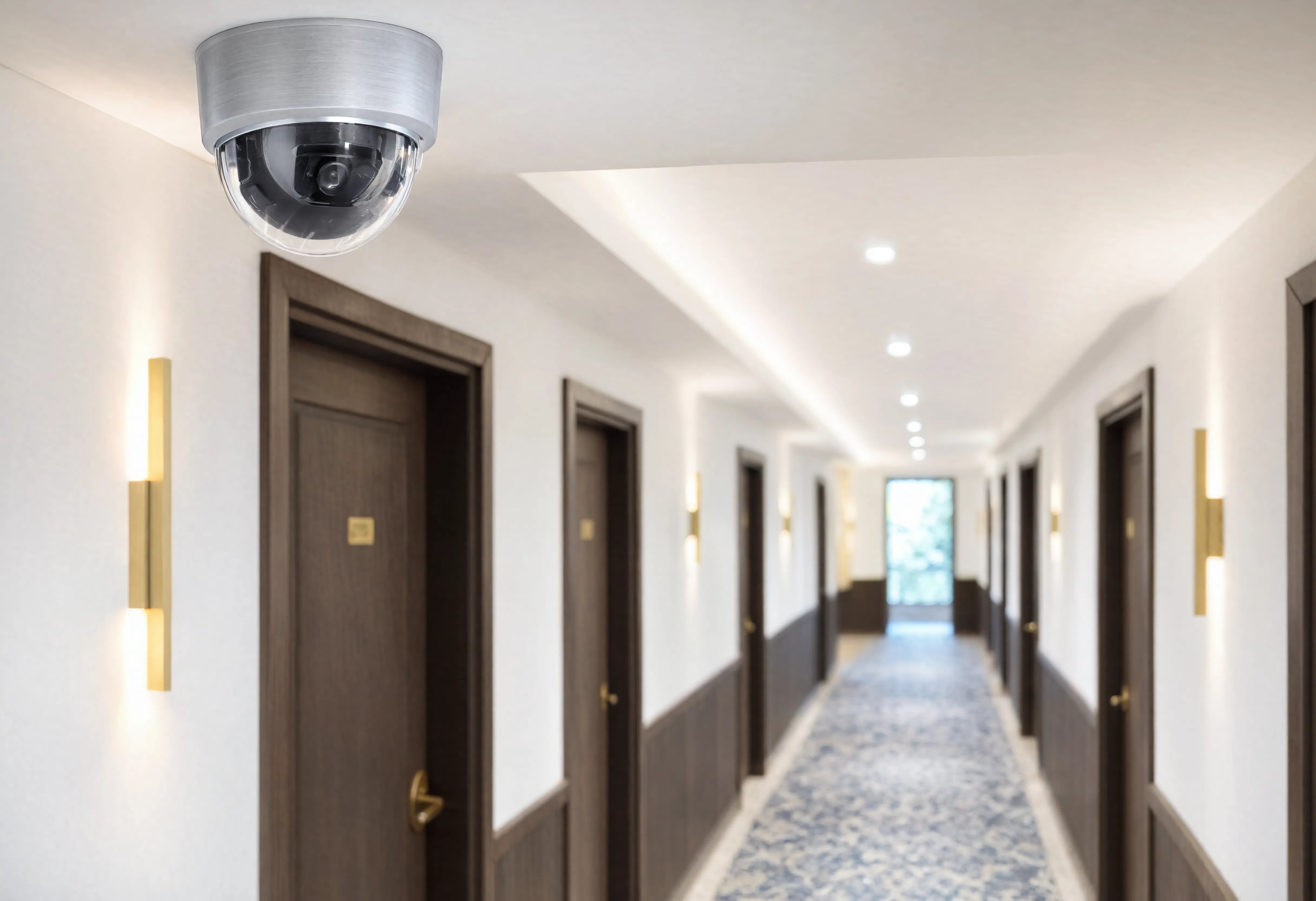 Hotel lobby and entrance with hotel security cameras and access systems