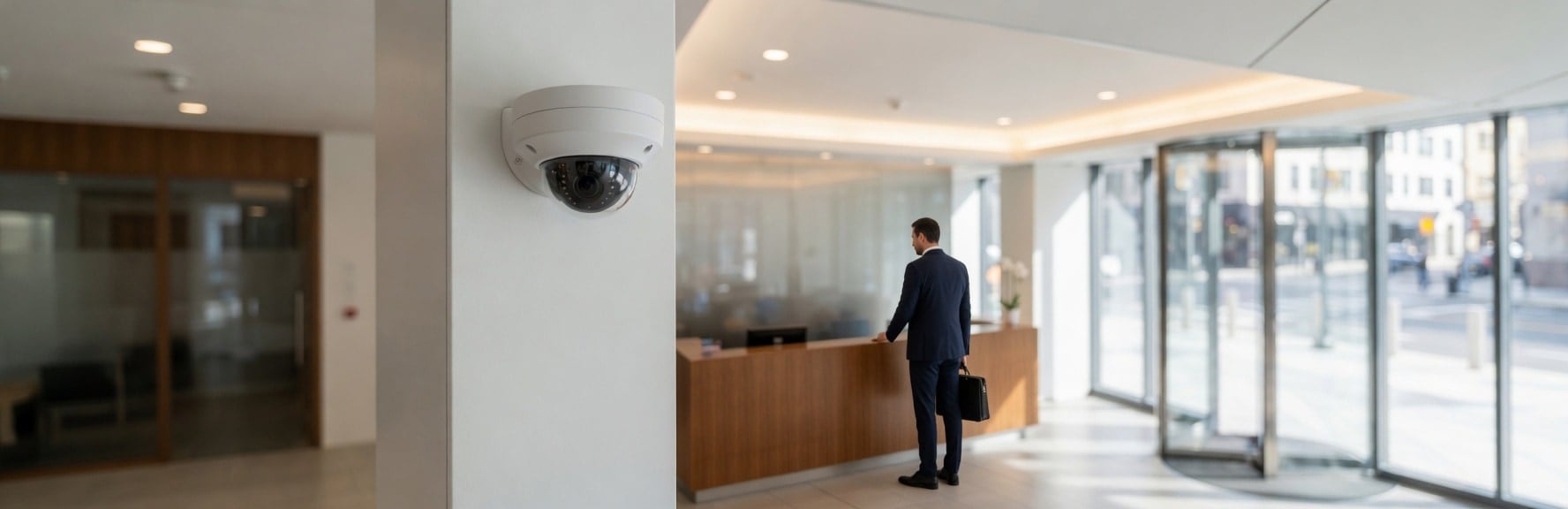 Hotel security cameras covering property exterior and entrance