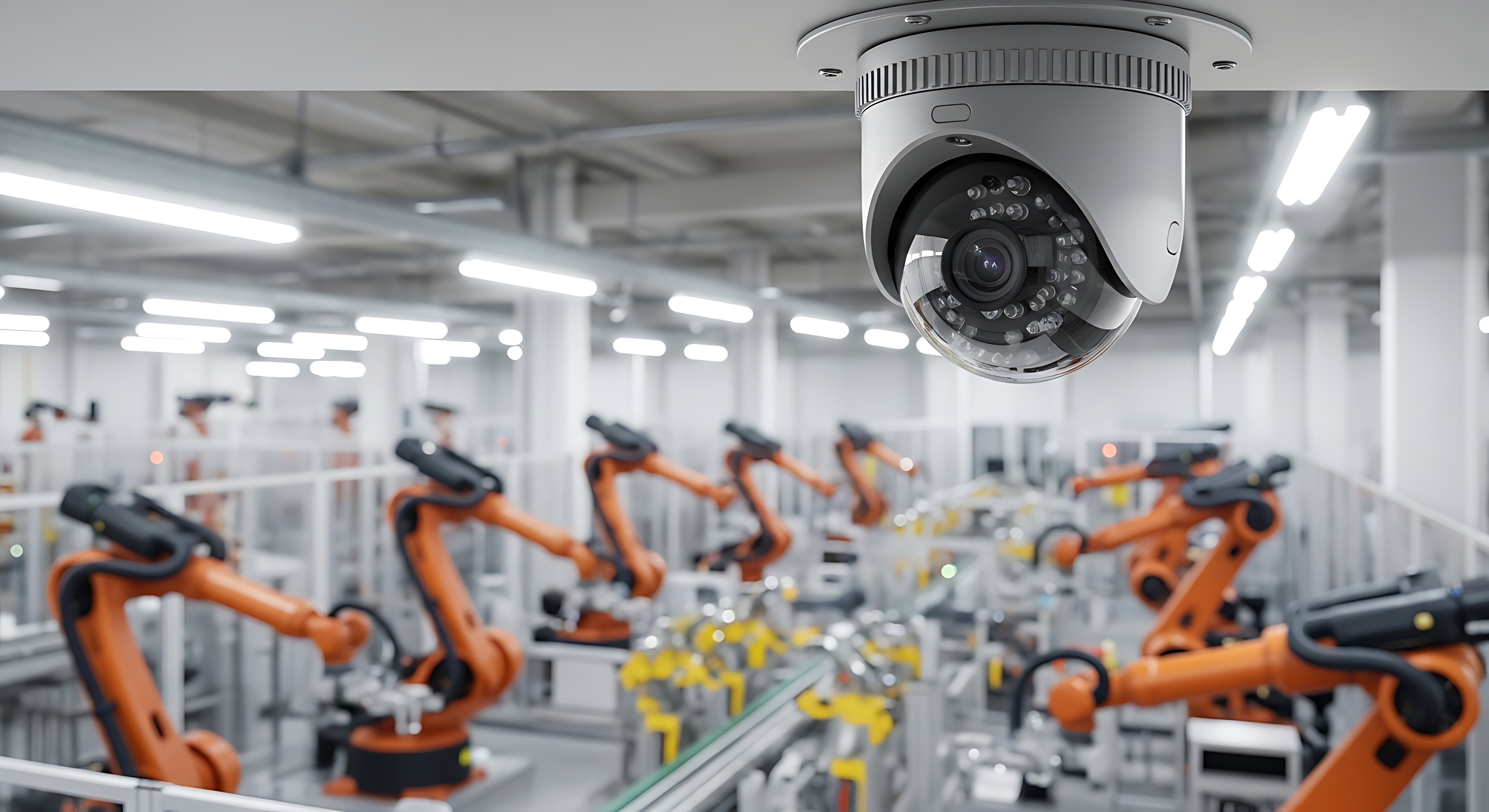 Warehouse security system covering manufacturing floor and yard