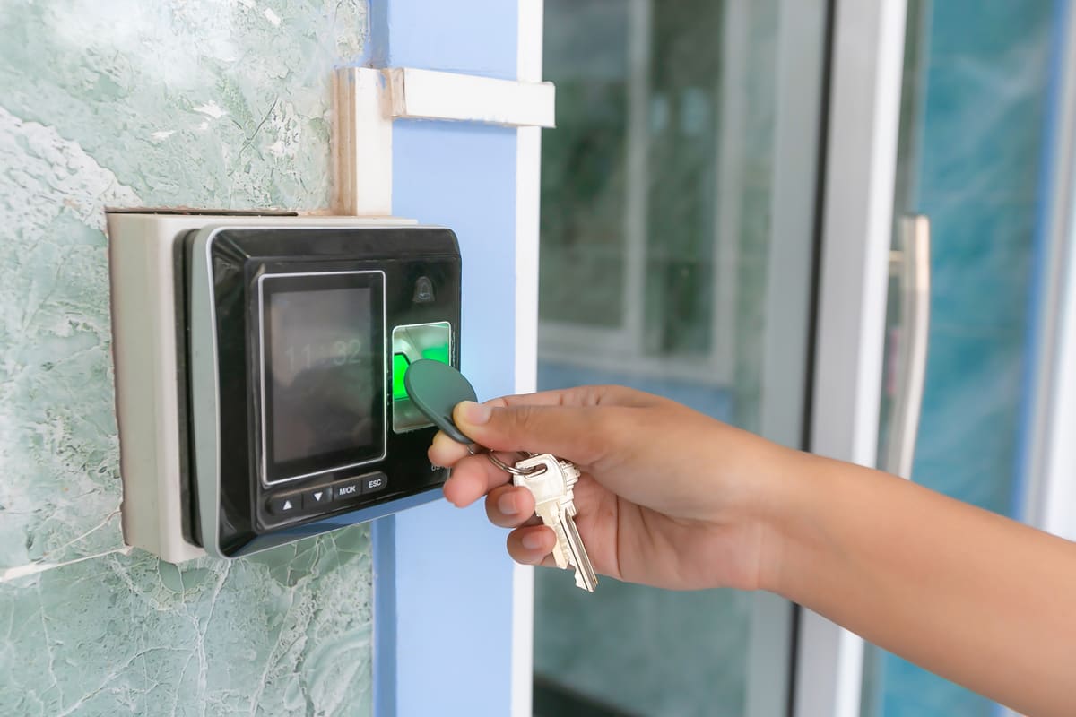 Secure access control installation at a commercial entrance